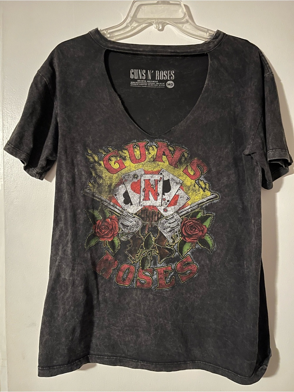 Guns N' Roses Graphic Cutout Deep V-Neck Tee-Rare Retro